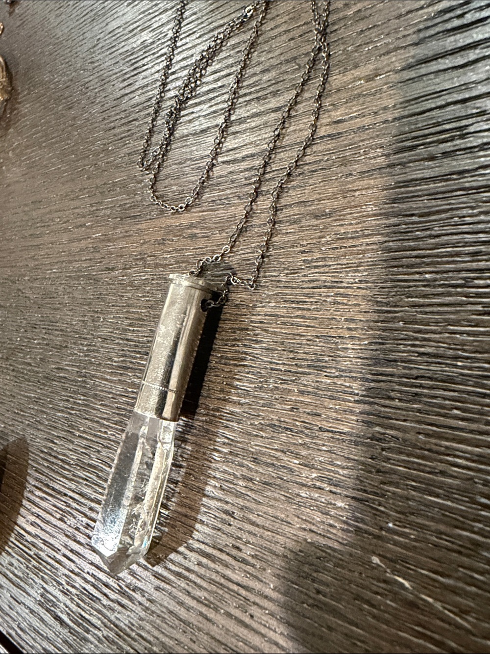 Handmade in Austin Silver Crystal bullet Pendant Necklace - Clear Quartz